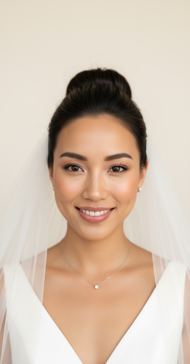 After High Bun Wedding Hair With Veil